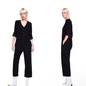 Zara Black Snap-Up Jumpsuit